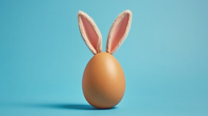 Chicken egg wearing bunny ears celebrating easter on blue background