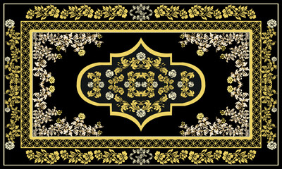Obraz premium Classic European Rug Pattern,Moroccan Decorative Textile,Golden Islamic Art,Royal Arabian Tapestry,Elegant Mosque Carpet,Persian Luxury Rug,Royal Vintage Rug,Ottoman Style Carpet,luxury carpet.
