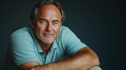 Fototapeta premium Confident mature man posing indoors against dark background