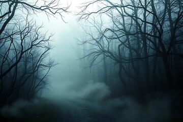 Obraz premium Dense and misty fog atmosphere of mystery and ethereal mystique background dark