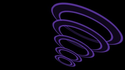 A series of glowing purple rings form a spiral shape on a black background, creating a futuristic and abstract visual effect.
