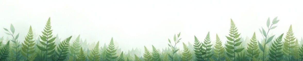 Fototapeta premium Delicate misty ferns in isolation on a white canvas, misty, landscape, serene