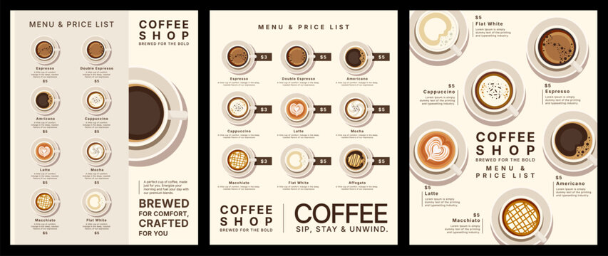 coffee shop and cafe menu mockup template design, vector illustration of coffee flat style, food and drink concept, poster and promotion, coffee cup of espresso, americano, mocha, latte and flat white