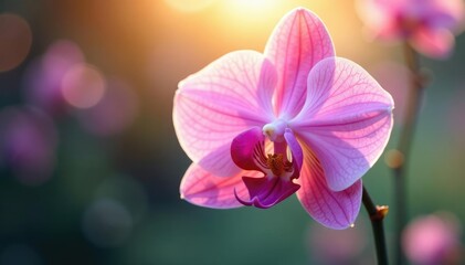 Fototapeta premium Delicate orchid petals unfurl in morning light, watercolor, bloom, flowers