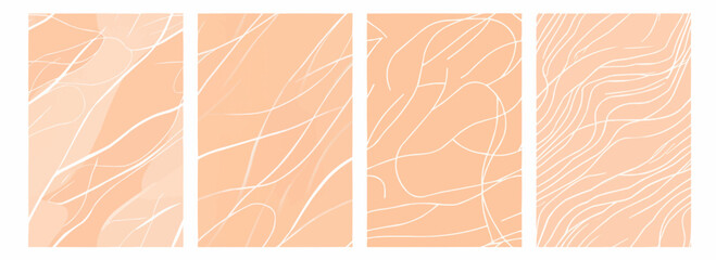 Fototapeta premium Vector pattern set of minimalist curvy white lines on a pale peach background