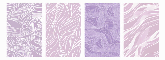 Fototapeta premium Vector pattern set of organic curved white patterns on a muted lilac background