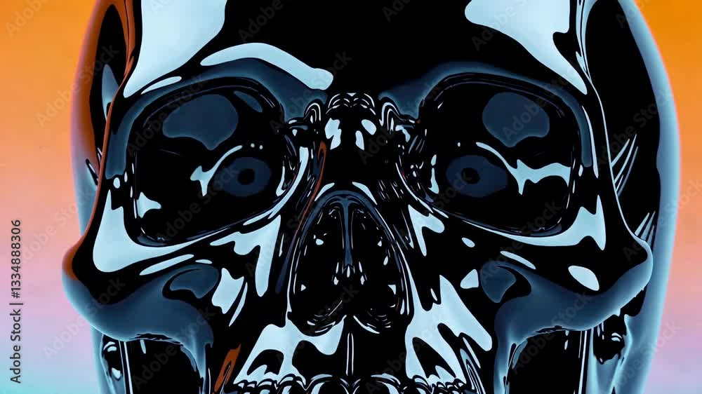Aufkleber glossy black skull with reflective surface against vibrant gradient background