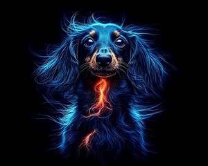 Fiery Dachshund Portrait, Dark Background
