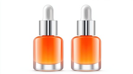 Obraz premium Elegant simplicity, two serum bottles on a pristine white background for cosmetic beauty showcase