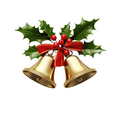 Festive Golden Bells with Holly and Berries for Holiday Decor