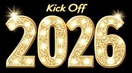 Gold glitter graphic design of the new year 2026 with a kick off message.