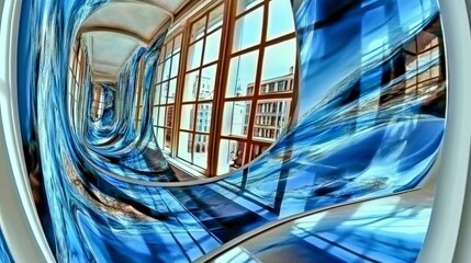 Abstract Architectural Design: A Mesmerizing Building with Dynamic Lines and Blue Tones