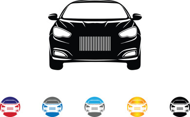 Modern Luxury Car Front View Vector Illustration with Color Variations
