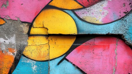 Vibrant Abstract Graffiti with Yellow, Pink, and Blue Colors on Wall