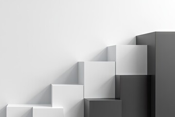 Abstract geometric design with stacked white and gray cubes