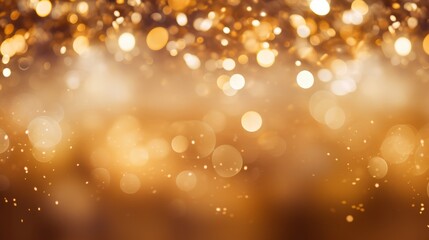 Shimmering golden bokeh lights creating an ethereal and celebratory atmosphere, ideal for festive events and luxurious backgrounds, with sparkling and warm glow