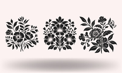 Elegant Floral Silhouettes |Vintage Black Flower Ornaments