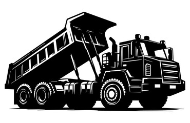 Black and white silhouette of a dump truck on a white isolated background. Vector graphics. EPS.. © Dzianis