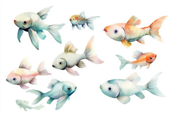 Naklejka premium Colorful goldfish swimming in a tranquil aquarium scene nature illustration