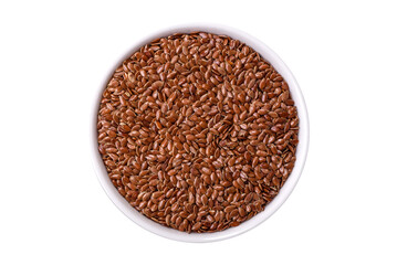 Flax seeds in a bowl, an ingredient for making vegan or vegetarian food