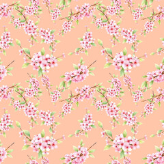 Cherry Blossom Branches on a Peach Pastel Background