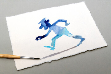 Aquarellzeichnung eines Mannes in Blautönen