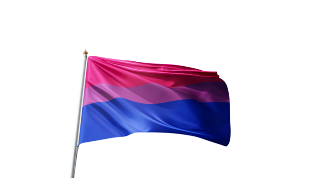 bisexual pride flag on a transparent background, waving in the wind, lgbt flag with no background, tall flagpole, lgbtqia, queer, symbol of the bi pride, tolerance, love, transparent png, alpha