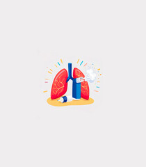 Reference ImageA vibrant illustration shows red lungs with a blue inhaler releasing a puff of white mist, surrounded by colorful splashes, with a tube of ointment nearby on a pastel background.