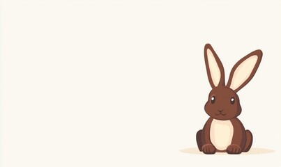 Obraz premium Cute Cartoon Rabbit with Large Ears: Simple Flat Illustration in Minimalist Style on a White Background. Minimalist Vector Design with Brown and Beige Color Scheme.