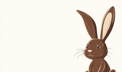 Obraz premium Cute Cartoon Rabbit with Large Ears: Simple Flat Illustration in Minimalist Style on a White Background. Minimalist Vector Design with Brown and Beige Color Scheme.