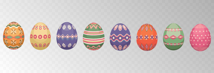 Easter egg. Eggs character set isolated on png backgraund. Cute eggs, spring festive concept. Cartoon holiday vector character.