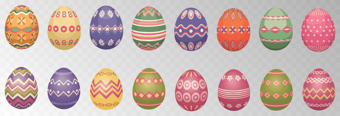 Easter egg. Eggs character set isolated on png backgraund. Cute eggs, spring festive concept. Cartoon holiday vector character.