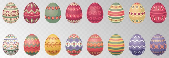 Easter egg. Eggs character set isolated on png backgraund. Cute eggs, spring festive concept. Cartoon holiday vector character.