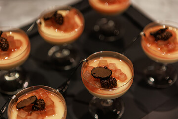Elegant gourmet dessert served in delicate glassware