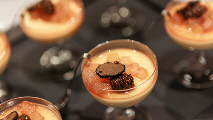 Elegant gourmet dessert served in delicate glassware