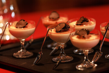 Elegant gourmet dessert served in delicate glassware