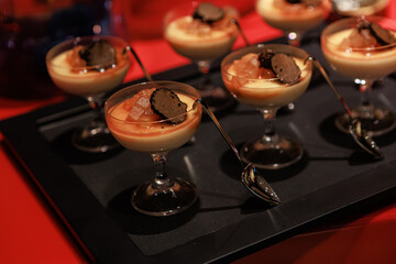 Elegant gourmet dessert served in delicate glassware