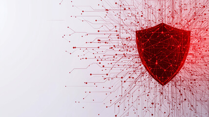 Digital shield design with red lines and nodes representing cybersecurity
