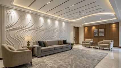 Modern, Elegant Living Room with Textured Wall Design