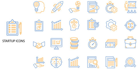Startup simple concept 24 color icons set. Contains such strategy, marketing, corporate business .Vector illustration.