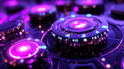 Abstract Colorful Circles with Neon Lights in Dark Background