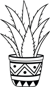 recommend clip art: Aloe Vera plant in pot silhouette  line art
