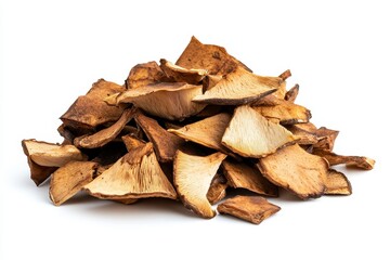 Dried Jew's Ear Mushrooms Pile - A pile of dried Jew's ear mushrooms, showcasing their texture and earthy tones. Represents natural ingredients, culinary versatility, healthy eating, Asian cuisine