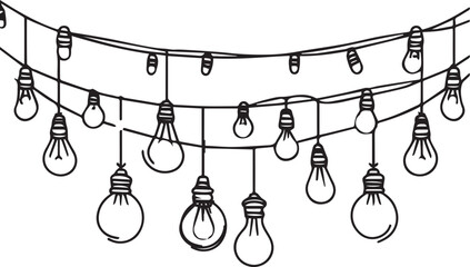Hand drawn continuous one line icon Christmas garland with light bulbs. Glowing festoon border light single line vector illustration in doodle style for celebration, festival, carnival, xmas, new year