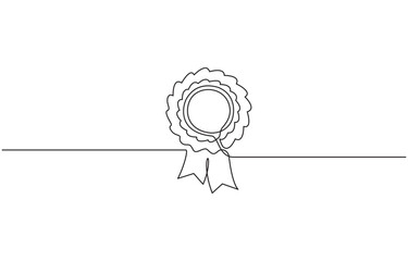 Winner award badge continuous one line drawing vector illustration, Single continuous line drawing of the best quality award badge with gold star winning medal.