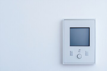A light intercom display on a pale wall