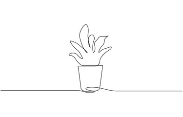 Continuous line drawing of House plants in pots. Single Line flower in a pot, Doodle vector illustration, House Plant Single Line Drawing with Editable Stroke.
