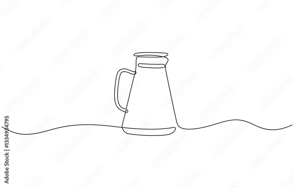 Aufkleber Continuous one line drawing of water pitcher glass. water jug in single line draw vector illustration, Milk jug line continuous drawing vector. One line Milk jug vector background.