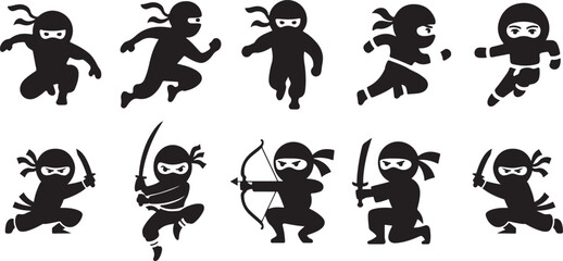  Cute Ninja Collection of Silhouettes in Action.