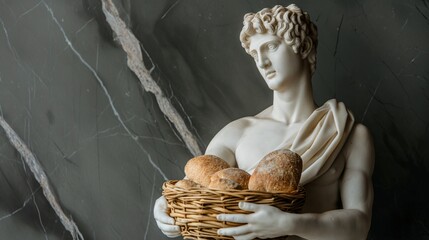 A Greek statue with a freshly made loaf of bread